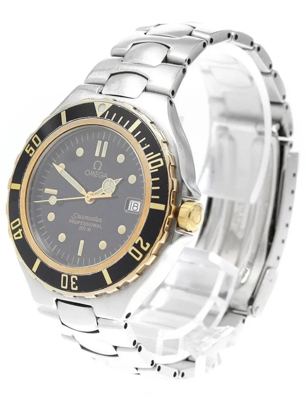 OMEGA Seamaster200m 369.1042 YG bezel Date Black Dial Quartz Men's Watch_973669